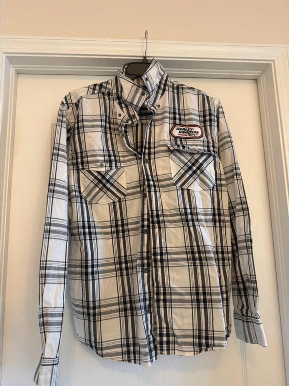 Harley-Davidson Black & White Plaid Long Sleeve Button-Down Shirt